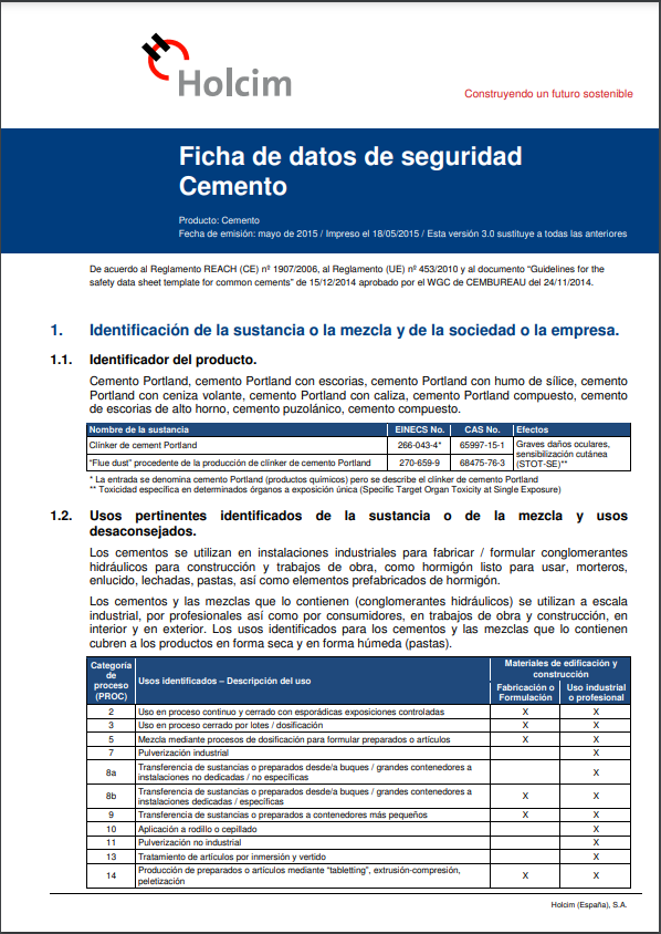 Acceso a la Ficha de Seguridad de los Cementos LafargeHolcim